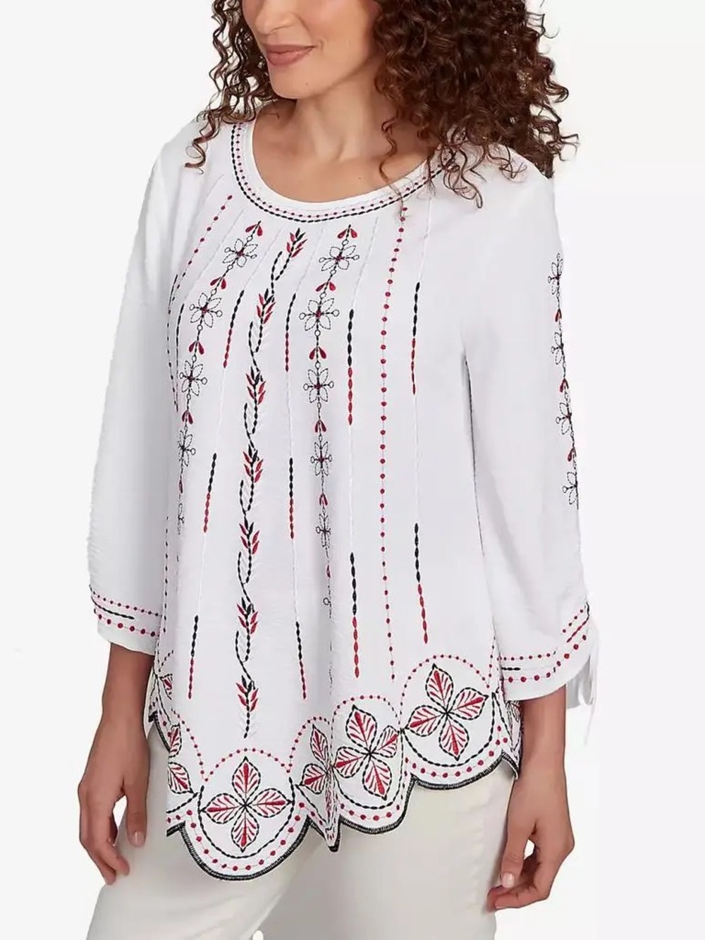 NWT Ruby Rd Bali Bliss Embroidered Tie Sleeve Tunic Top Oversized XL